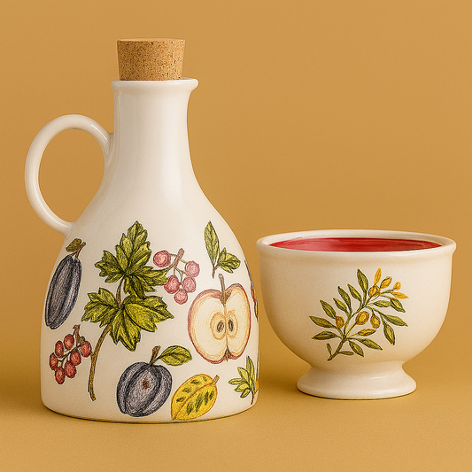 Hand‑Painted Ceramic Bottle & Cup Set